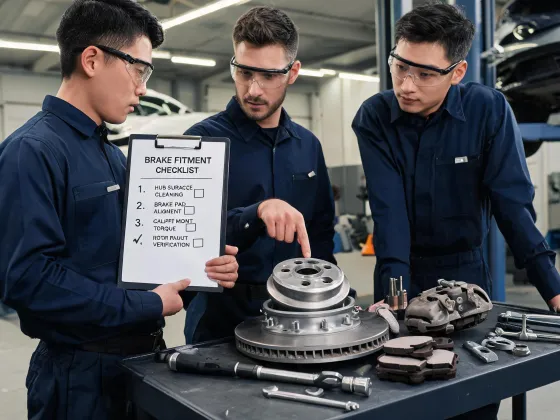 Brake service team discussing Wagner fitment details