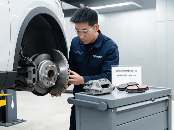 Workshop brake installation notes beside a mounted hub