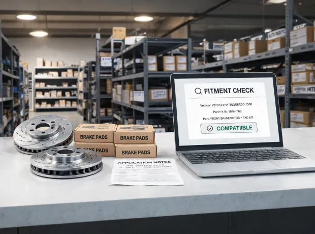Distributor counter reviewing Wagner brake system parts